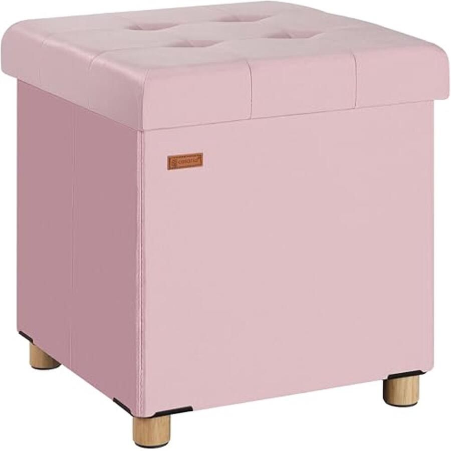 Pouf Velvet met Opbergruimte Vouwbaar en Stevig tot 300 kg 38x38x42cm Roze