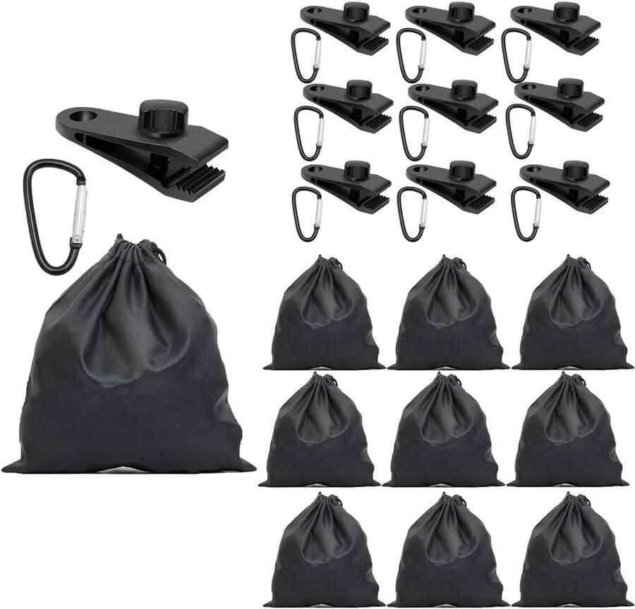 Powerruif Draagbare gewichtszak zeilspanner zeilclips 10 zeilbevestigingen 10 zandzakken en 10 clips voor geschikt voor het bevestigen van tenten gordijnen tafelkleden luifels