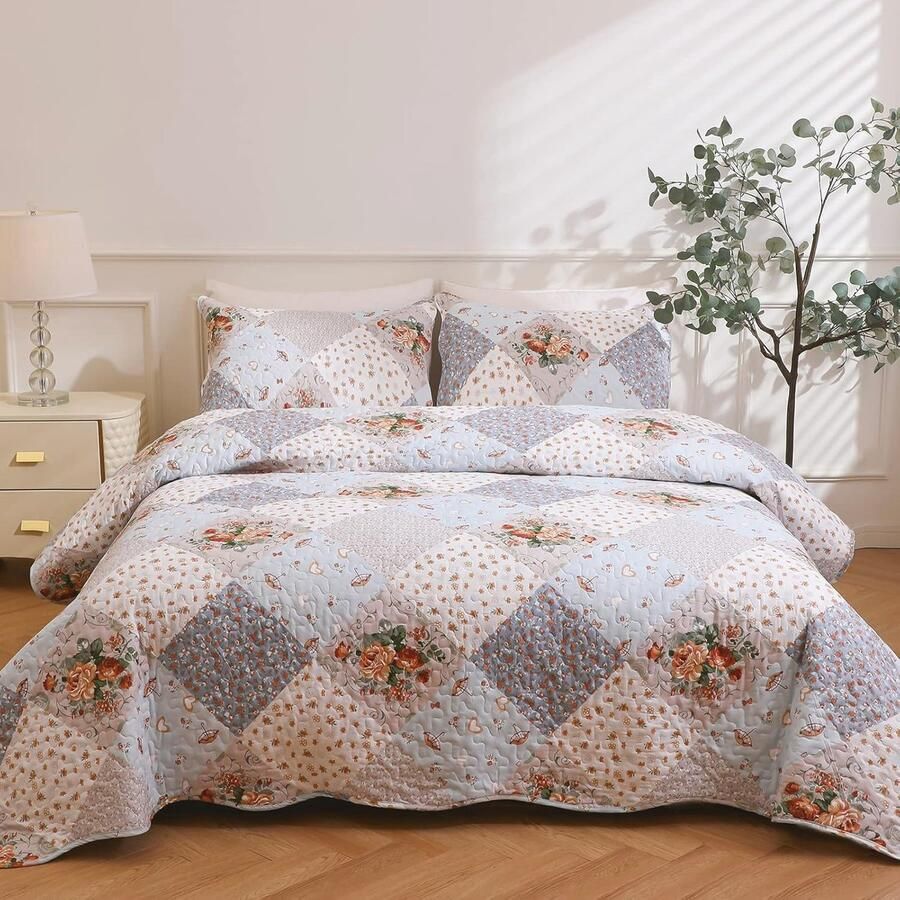 Prachtige Bloemen Sprei van 220 x 240 cm 3-delig Dekbed Set voor Tweepersoonsbed met 2 Kussenslopen