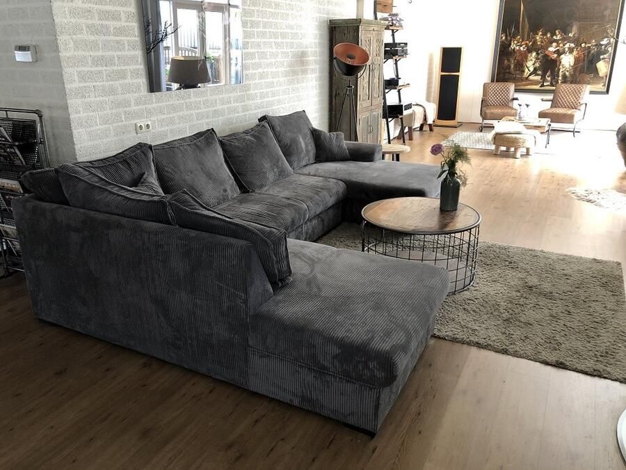 Prachtige forse nieuwe ribstoffen U-lounge hoekbank model