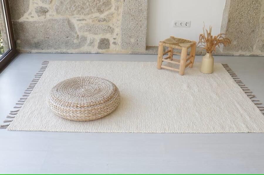 Prachtige Handgeweven Vloerkleed Tapijt 140x200 CM Cremekleurig Boho Chic