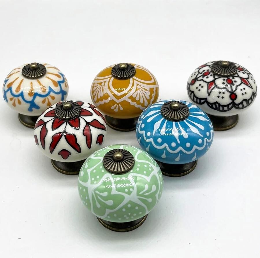 Prachtige ronde keramische knoppen kleurrijke bal porseleinen handgrepen 6 stuks gekleurde kast knoppen grote laden knoppen
