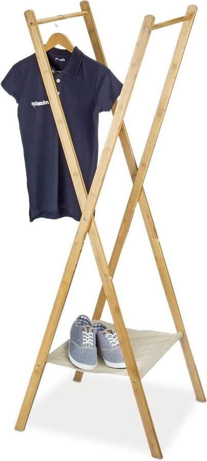 Praktisch inklapbaar kledingrek met bamboe planken Garderobe rek HxBxD: 1555 x 50 x 575 cm Natuurlijke kleur kledingrek