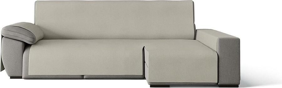 Praktische Bankhoes van Katoen Chaise Longue 240 cm Links Bankovertrek (tot 270 cm breed) Beige