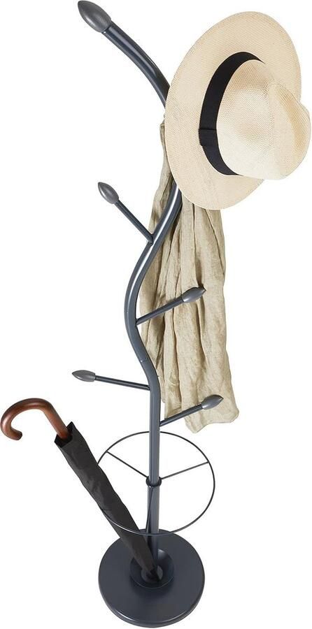 Praktische Kledingrek met 6 Haken en Paraplustandaard in Grijs