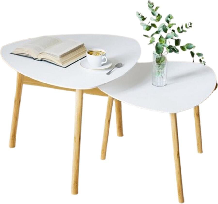 PolkaHome Salontafel set van 2 moderne woonkamertafel bijzettafel koffietafel tafelcombinatie voor woonkamer slaapkamer kantoor balkon (wit)