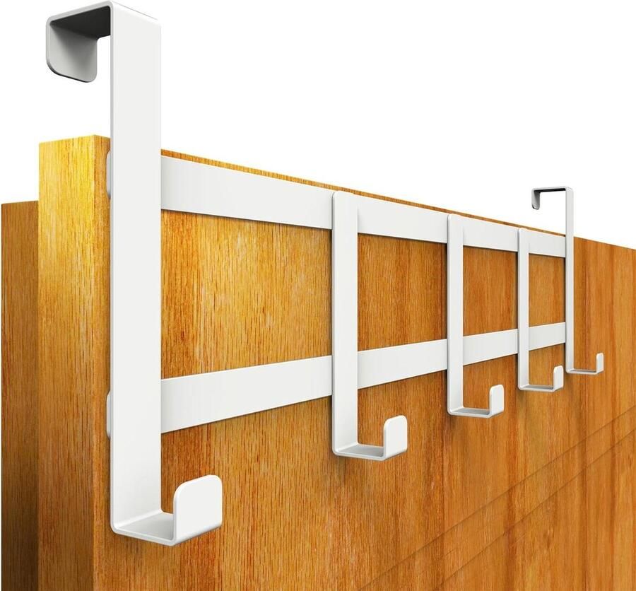 Praktische witte deurkapstok met antislip- en vilten pads Handige kledinghakenlijst voor op de deur