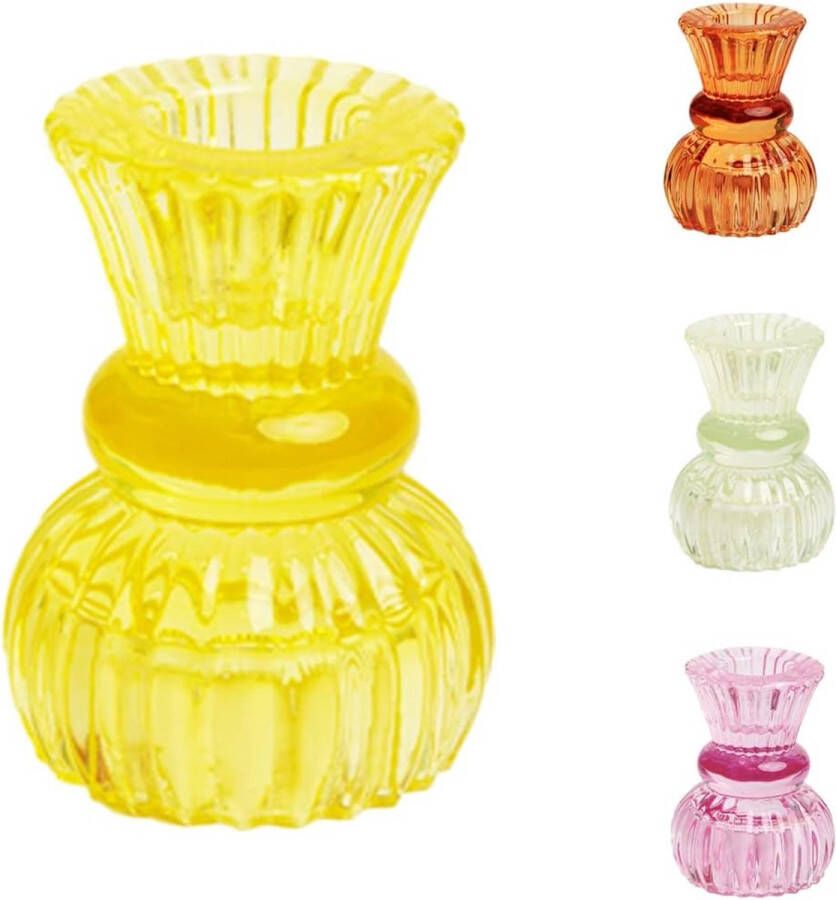 Pratende tafels Kleine gele glazen kaarsenhouder Kandelaars of theelichtjes Decoratie0eKleine gele glazen kandelaar of theelichtjes decoratieve paastafeldecoratie binnen of buiten zomerhuisdecoratie bruiloft boho