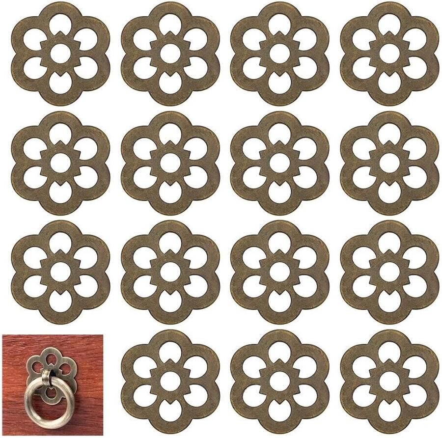 Premium 16 stuks klaver messing backplate sluitringen 32 mm bloem decoratieve sluitringen messing afdichting hardware voor deur meubels kast lade decoratie antiek brons