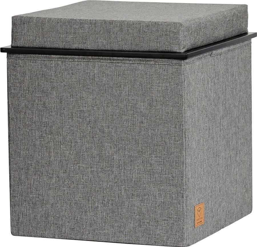 Premium 3-in-1 kruk met opbergruimte grijs comfortabele en stabiele kruk met dienblad en opbergdoos van stof 37 x 37 x 40 cm