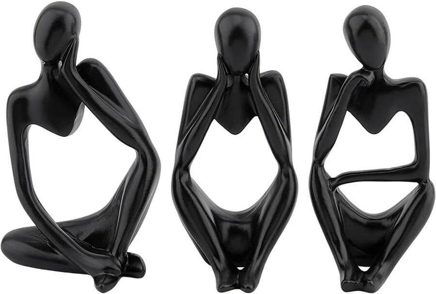 Premium 3 Stuks Zwarte Denker Standbeelden Set voor Boekenplank Bureau Abstracte Zittende Sculpturen van Hars Huisdecoratie & Housewarming Geschenken