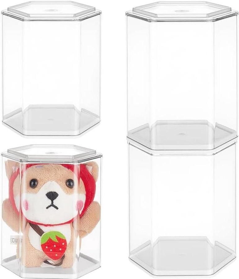 Premium 4 stuks minifiguren vitrinekast 8 4 x 9 4 x 11 2 cm zeshoekige kolom collectie minifiguur opslag doorzichtige vitrine showcase