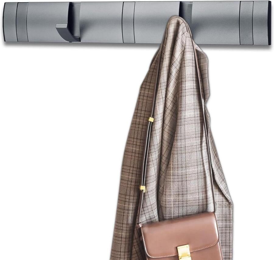 Allecto Premium Wandkapstok met 5 Haken Grijs Stijlvolle Kapstok voor aan de Muur met Grijze Afwerking