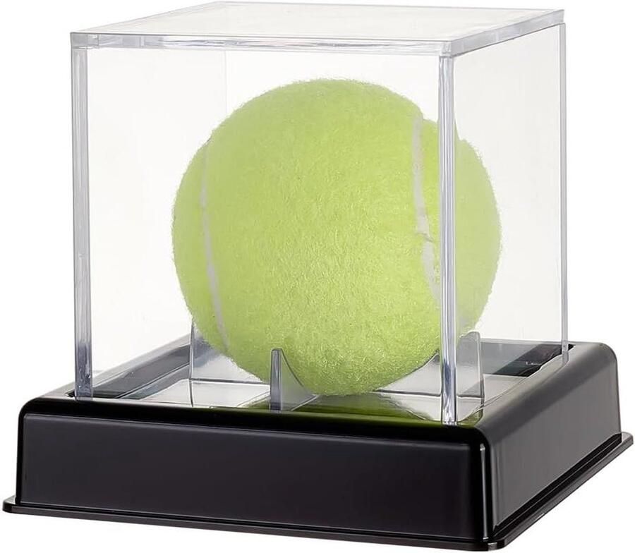 Premium Acryl Displayhouder voor Tennisbal Transparante Vitrine 10 5 x 10 5 x 10 cm Zwarte Basis Showcase voor Sportliefhebbers Verzamelobjecten tentoonstellen