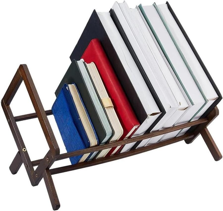 Premium Bamboe Desktop Boekenkast Retro Boekenstandaard voor Kleine Tafelbladen Mini Boekenkast voor Bestanden Brieven en CD's Opberghouder met Magazijn Display