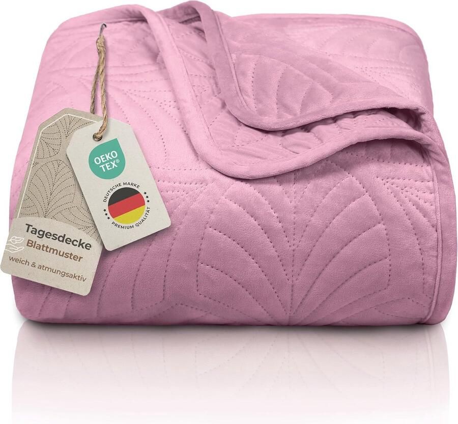 Premium Bedsprei 240x260 cm (oudroze) – Fluwelen Sprei met Bladmotief – Zachte & Kreukvrije Deken voor Bed en Bank – Onderhoudsvriendelijk & Naadloze Stiksels