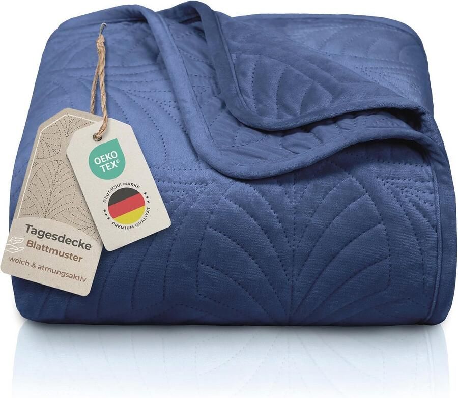Premium bedsprei met bladmotief – zachte fluwelen deken – kreukvrij en onderhoudsvriendelijk – sprei voor bed en bank 240x260 cm