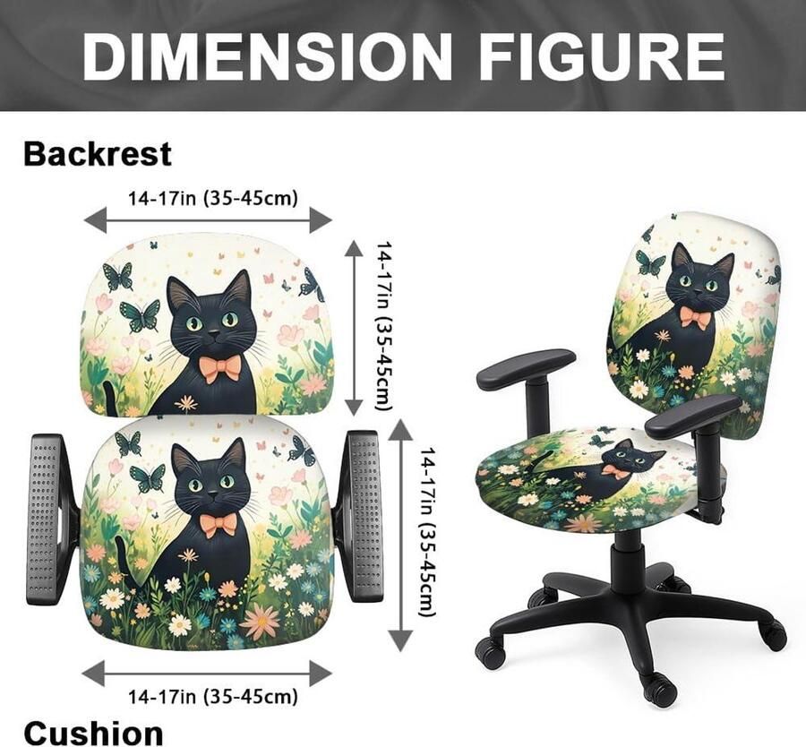 Premium Bureaustoelhoes 2 stuks zwart kattenbloem universele bureaustoel computerstoel