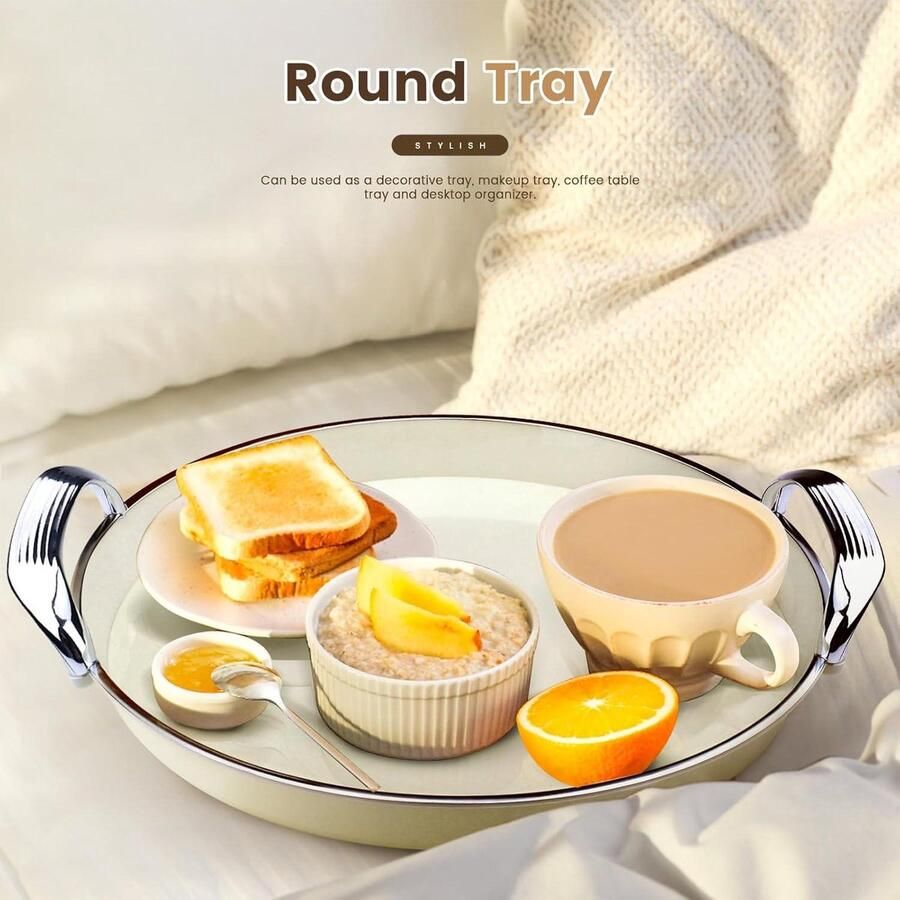 Premium Decoratief dienblad met handgrepen 28 cm Salontafel lade voor woonkamer badkamer aanrecht Woondecoratie Ronde vorm