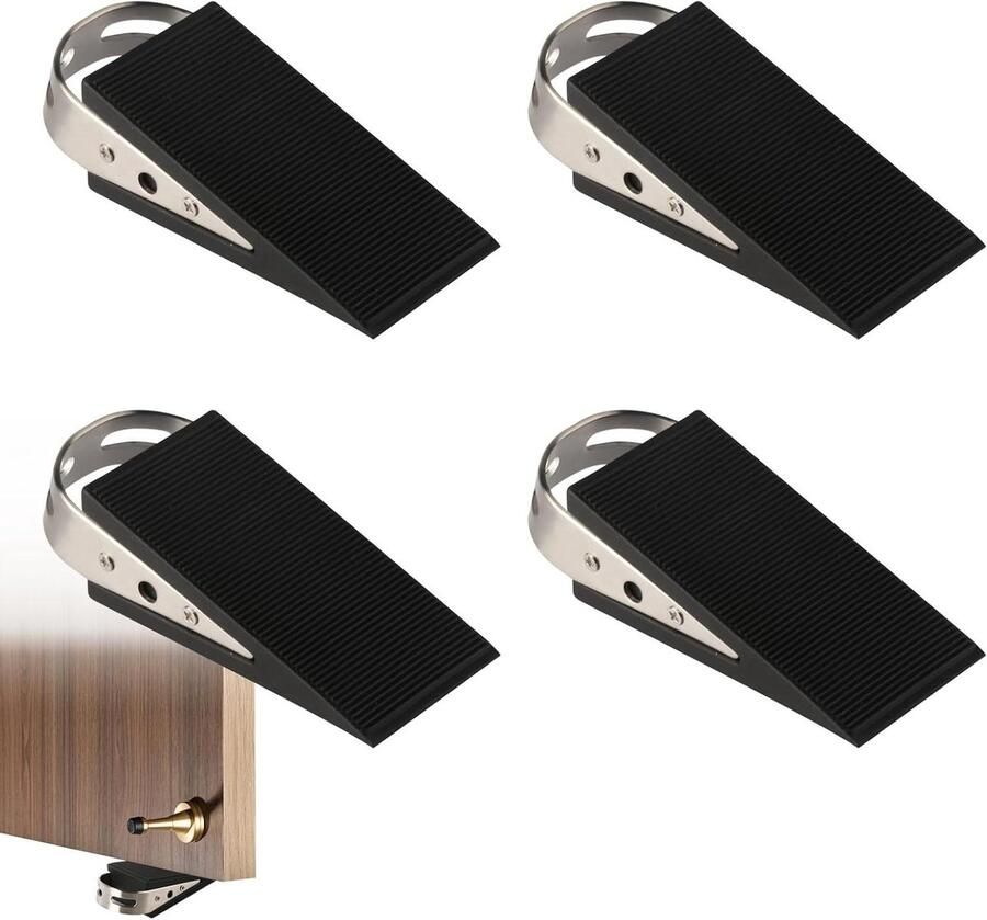 Premium deurstops 4 stuks zwart rubberen wiggen met handvatontwerp antislip en niet-krassend geschikt voor alle vloeren