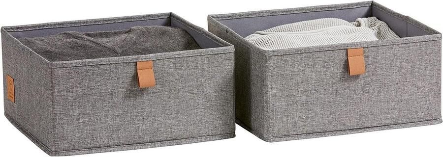 Premium Ladebox 2-delig Stoffen garderobe organiser Set van twee grote dozen Grijs 30x30x15 cm
