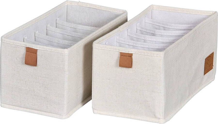 Premium Drawer Organiser 2-Piece Fabric Wardrobe Organiser System Set of 2 with 6 Compartments Each Beige 30 x 15 x 15 cm