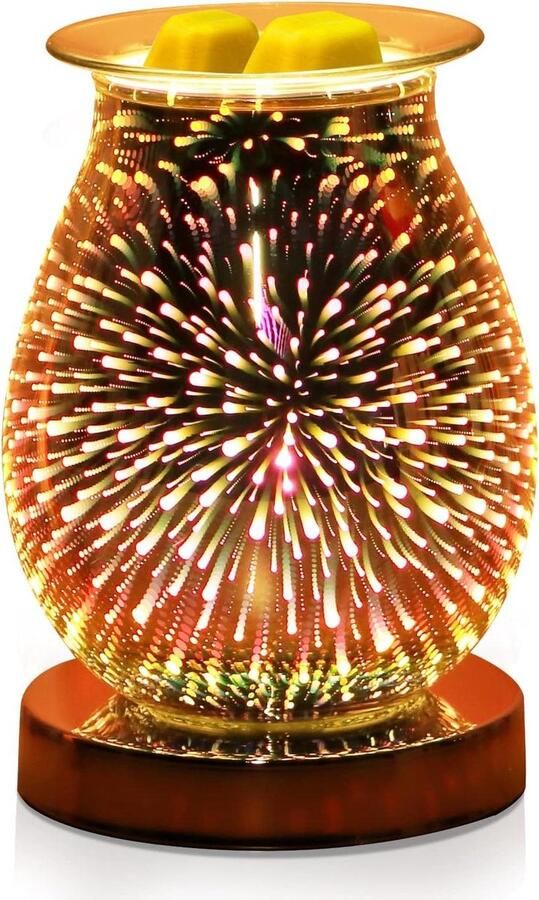 Premium Elektrische Glas Aromatherapie Lamp 3D Vuurwerk Geurende Was Energiebesparende Olielamp voor Kantoor Aromalamp Geurverspreider met Glasdesign