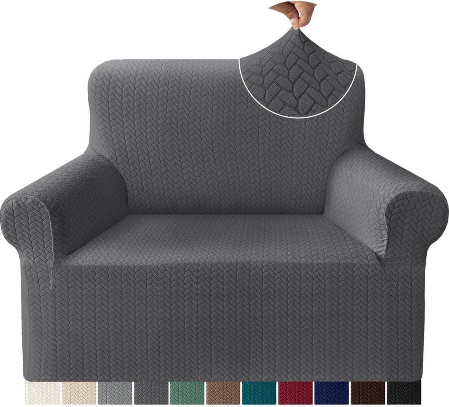 Premium Fashion Jacquard Armchair Cover High Stretch Skin-Friendly Chair Cover for Living Room Non-Slip Chair Protector for Children and Pets (1-Seater Grey