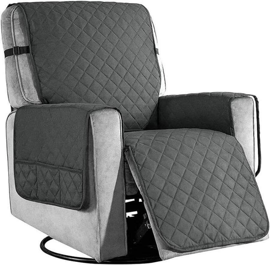Allecto Plus Waterdichte fauteuilbeschermer voor 1-zits fauteuil verstelbaar en antislip geschikt voor huishoudens met kinderen en huisdieren donkergrijs