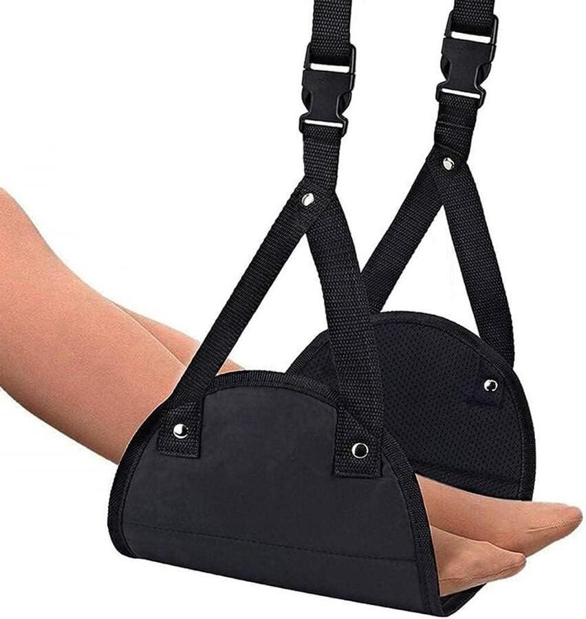 Premium Foam Aircraft Footrest Head Hammock Portable and Height Adjustable Black