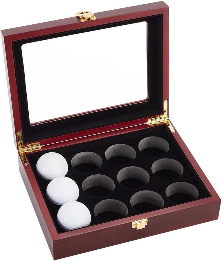 Premium Golfbal Vitrinekast Houten 12-Gaats Display Opbergdoos Showcase Kast voor Golfballetjes Golfrek voor Collecties 220 x 170 x 63 mm