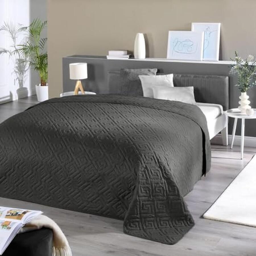 Premium grijze sprei voor tweepersoonsbed 220 x 240 cm Effen slaapkamerdecoratie