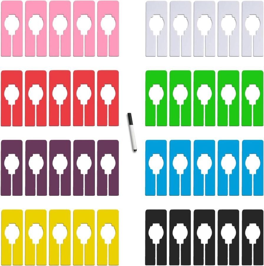 Premium hangende kastverdelers Herbruikbaar plastic 40 stuks in 8 kleuren. Rechthoekige kastafscheiders voor kledingorganisatie op maat en kleur