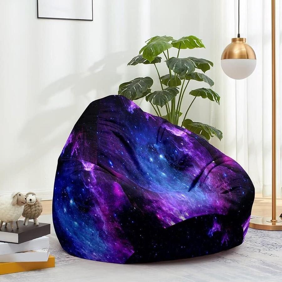 Premium Highback 3D-print Gaming Zitzak Stoel voor Volwassenen en Kinderen Zonder Vulling Paarsblauw Sterrenhemel Design 100x120cm