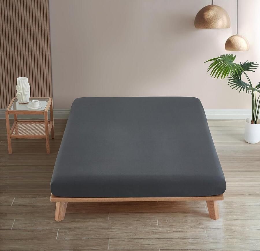 Premium hoeslaken 100% katoen hoeslaken 30 cm matrashoogte bedlaken Oeko Tex met sterk elastiek geschikt voor alle matrassen (200 x 200 + 30 cm antraciet)