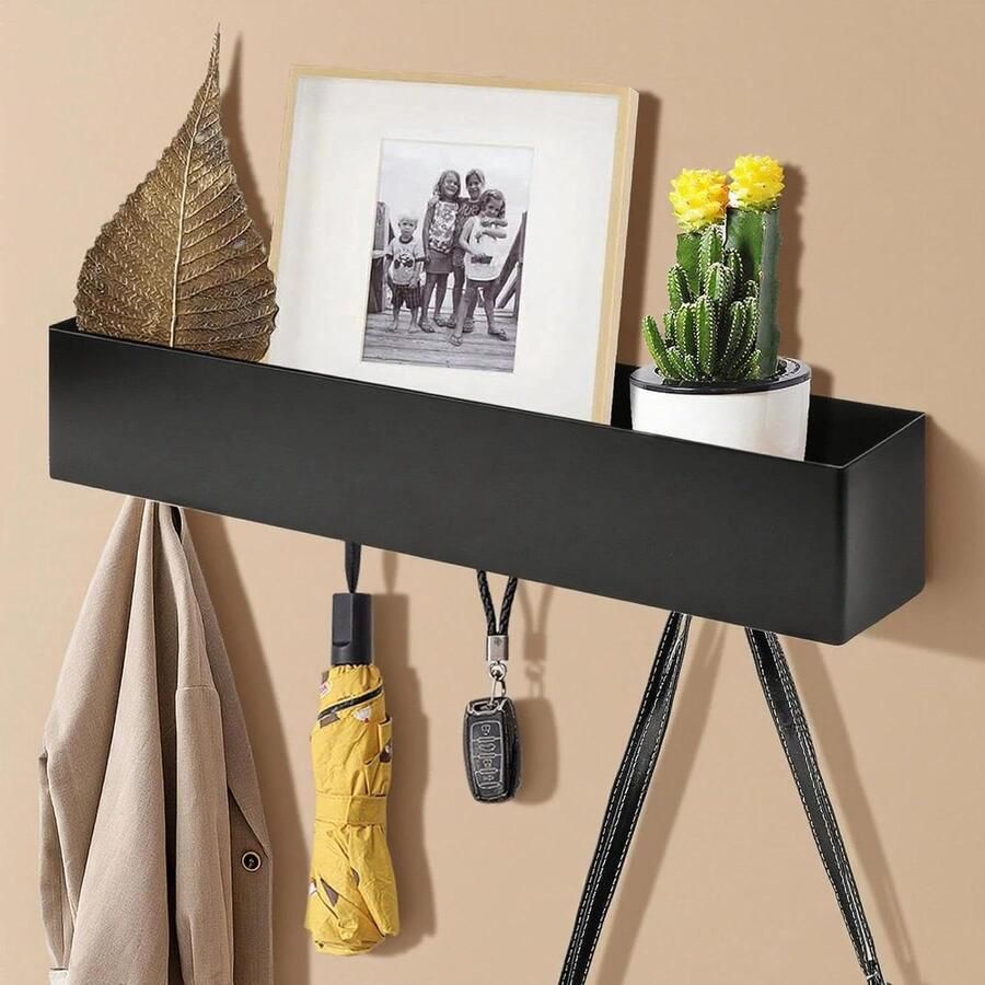 Premium Jashouder voor aan de muur met verborgen wandgarderobe en plank Kledinghakenlijst met 5 haken Zwart voor slaapkamer hal en gang