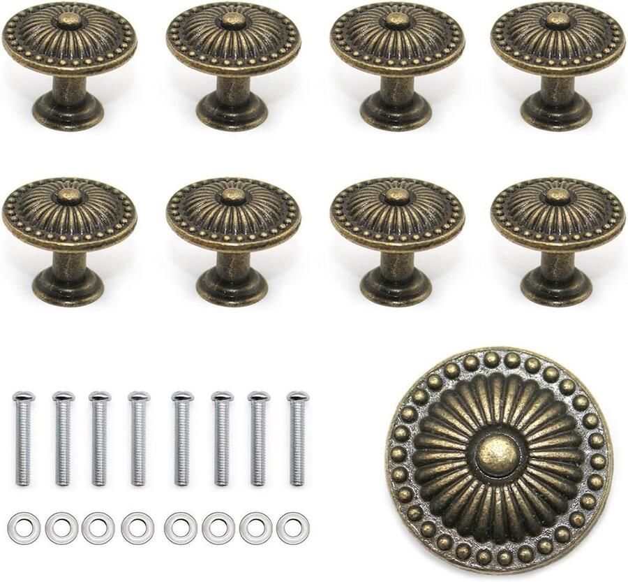 Kastknoppen 8 stuks 24 mm brons zink legering Prachtig retro design met schroeven geschikt voor laden keukens badkamers kledingkasten
