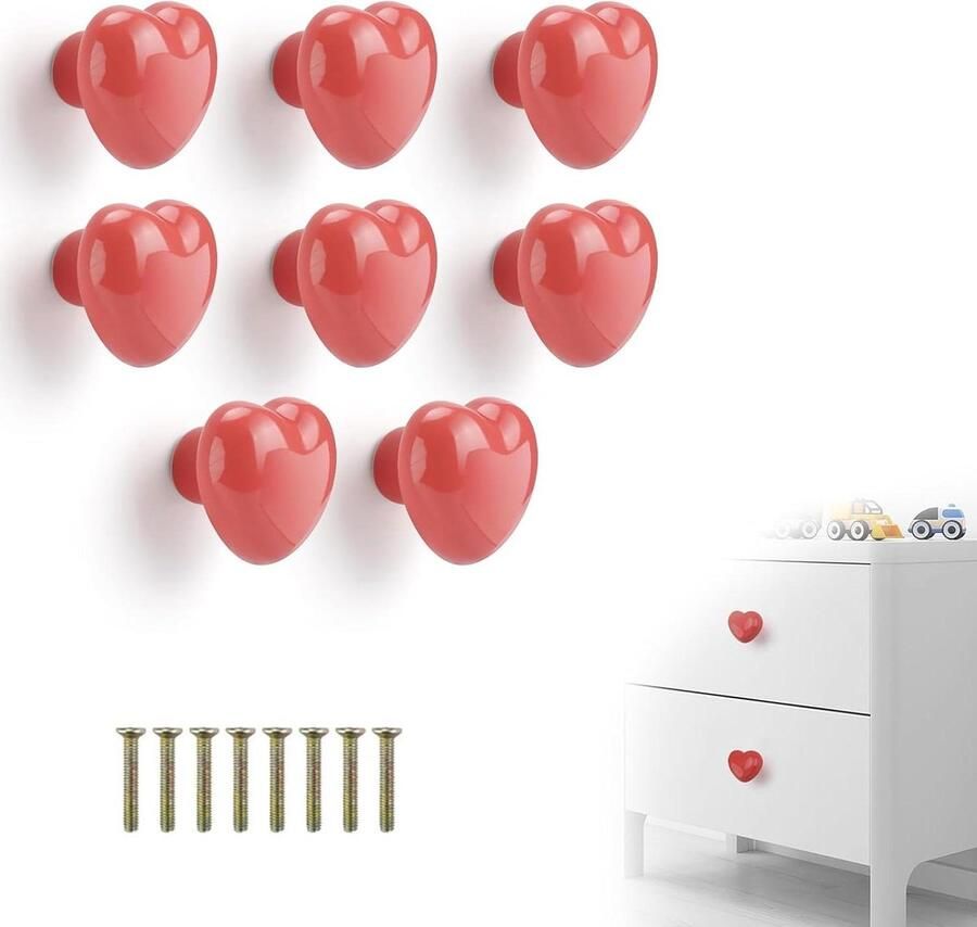 Keramische meubelgrepen 8 stuks roze hartvormig design met schroeven geschikt voor commode kaptafel slaapkamer badkamer woonkamer
