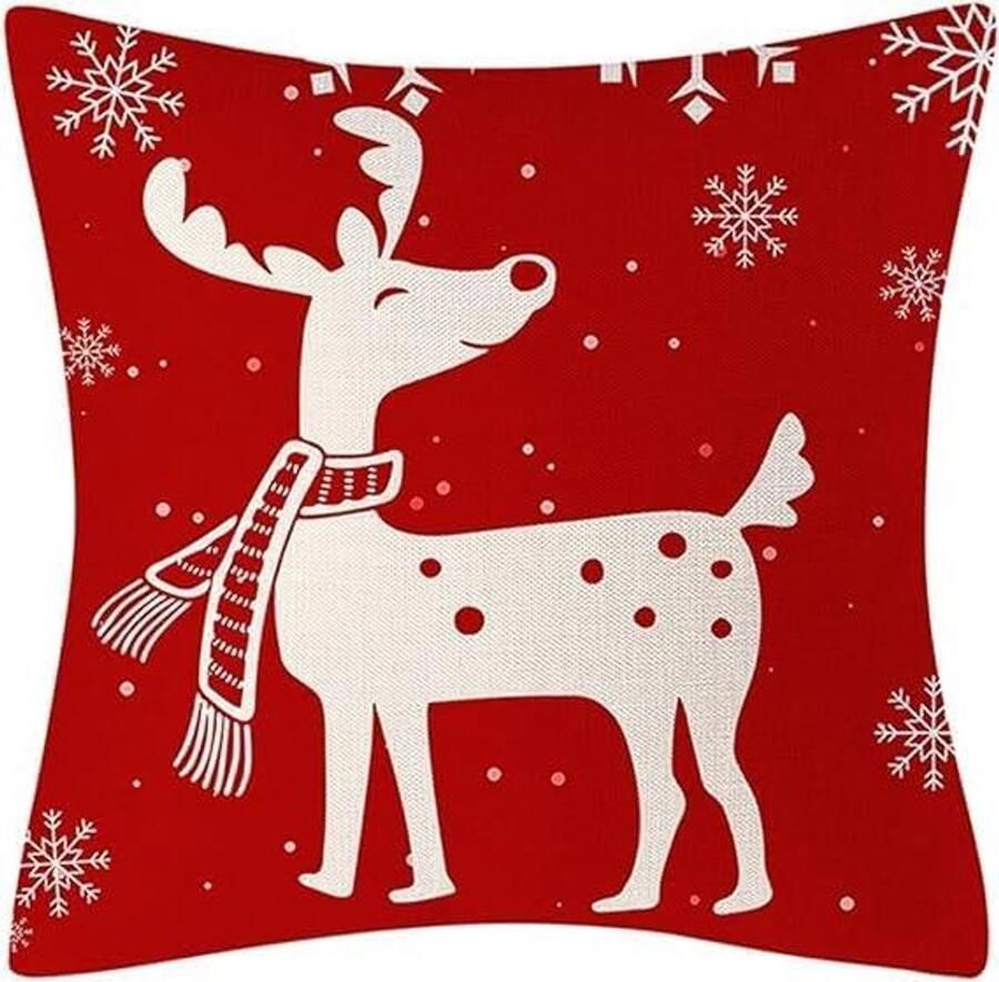 Premium Kussensloop Kerstmis 45 x 45 cm Winter Decoratief Kussenovertrek Linnen Kussenslopen voor Bank Woonkamer Rood Groen Kerstprint