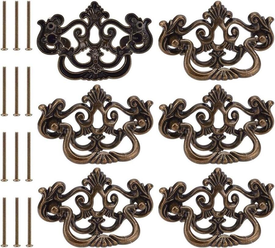 Allecto plus 6 stuks antieke lade trekt handgrepen 10 cm vintage kastknoppen shabby chic design antiek brons meubelbeslag