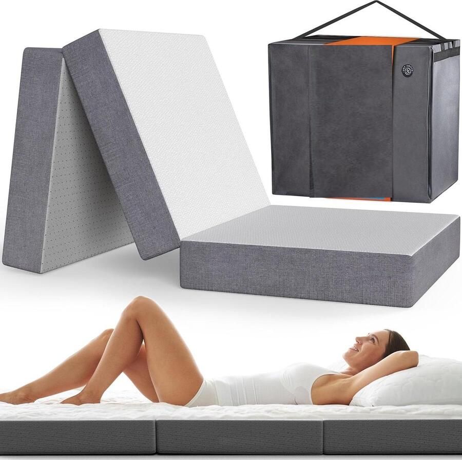 Premium Logeermatras Modern Vouwmatras met Memory Foam en Draagtas Zachte OEKO-TEX Hoes Ideaal als Comfortabel Gastenmatras Opklapbaar Reismatras Vouwbed van DYNMC YOU Opvouwbaar matras