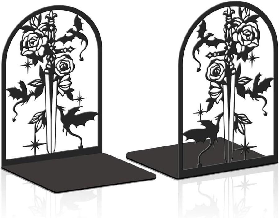 Premium Metalen boekensteunen zwart draken roos bloem zwaard decoratie voor school kantoor thuis bibliotheek