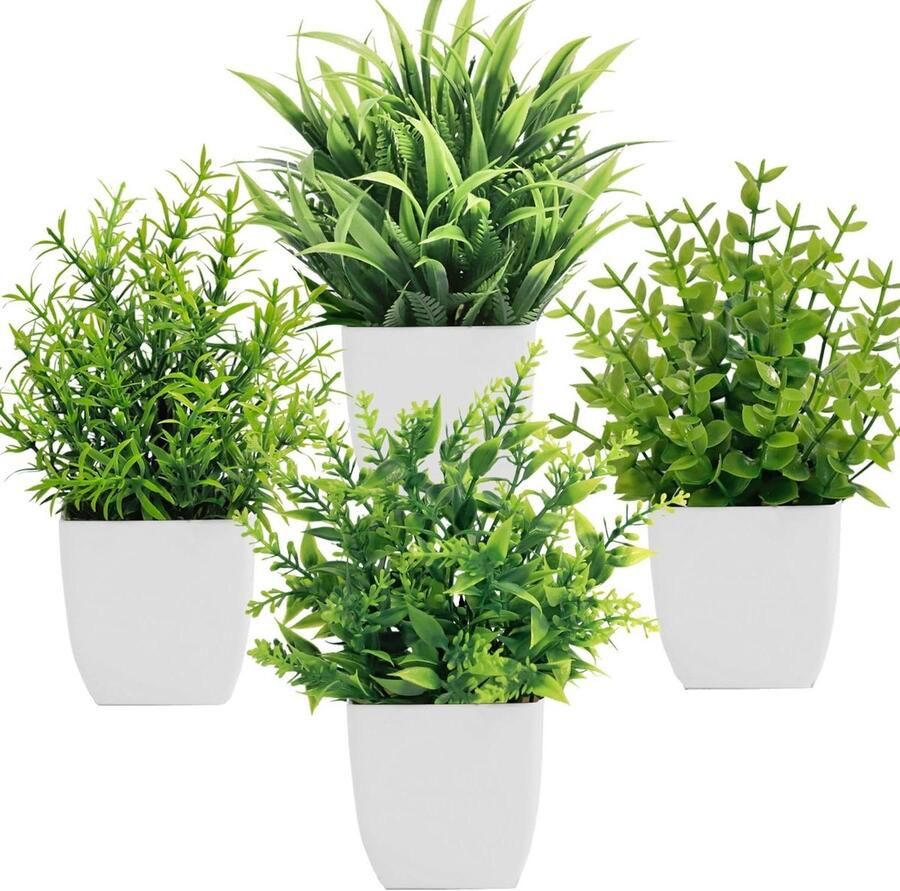 Premium Mini Kunstplanten Set van 4 Groen Ideaal voor Thuis Badkamer Kantoor Tafel Decoratie met Plastic Nepplanten