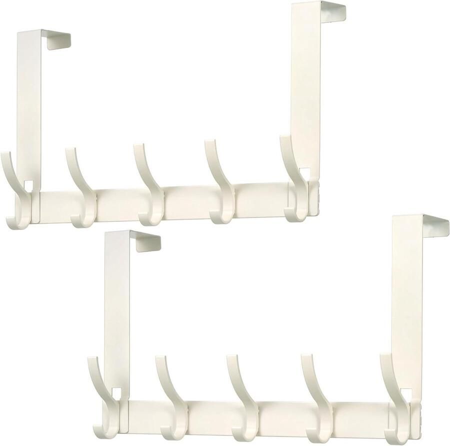 Premium Moderne deurhaken voor jassen 2 stuks met 10 haken Ruimtebesparende deurkapstok van aluminium (wit)