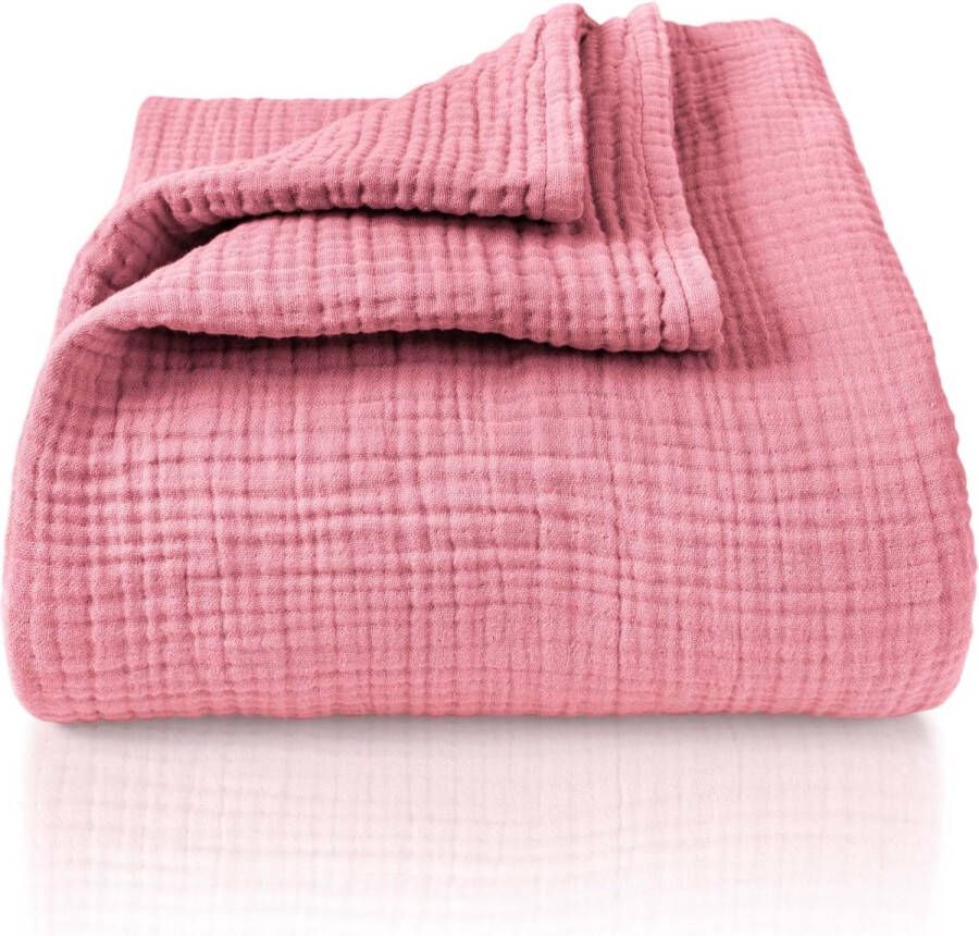 Premium mousseline sprei 150 x 200 cm 100% katoen extra zachte katoenen deken als knusse deken bed throw sofa throw bank throw warme bank deken (oudroze)