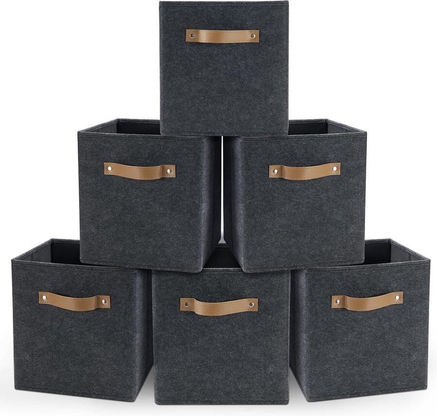 Premium opbergdoos set van 6 laden en kledingkast organizer stof opvouwbare vilten mand opbergsysteem voor kinderen babykleding ondergoed sokken donkergrijs