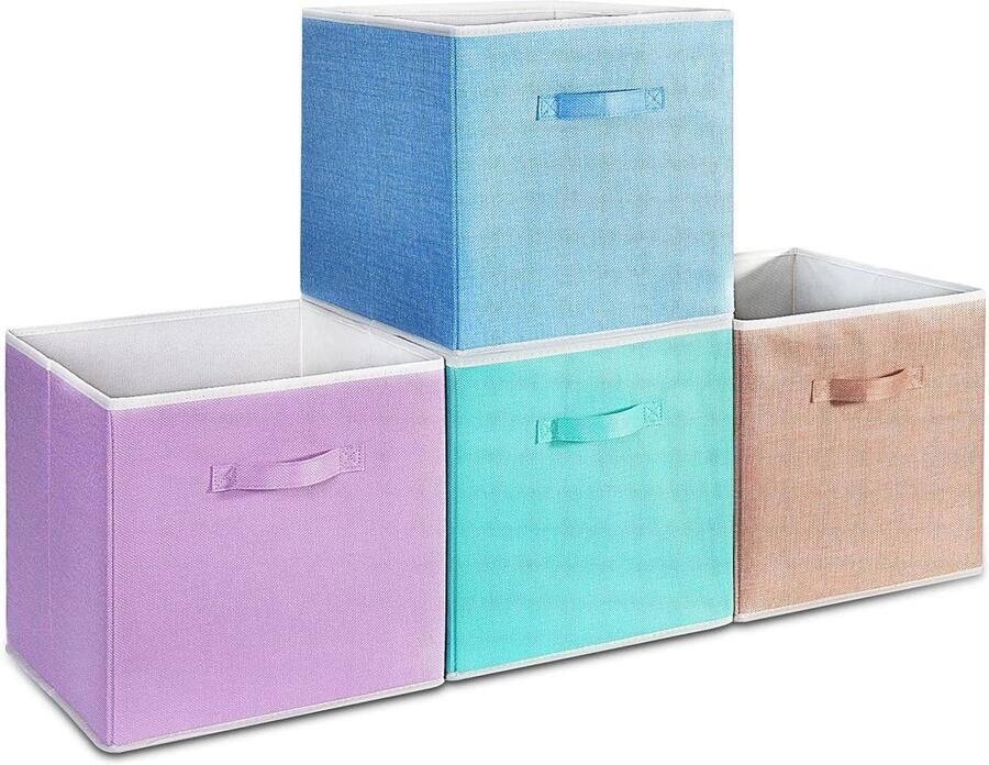 Premium Opbergdozen Set van 4 stuks in regenboogkleuren opvouwbaar en met handgrepen ideaal voor kasten rekken en meer 33 x 38 x 33 cm