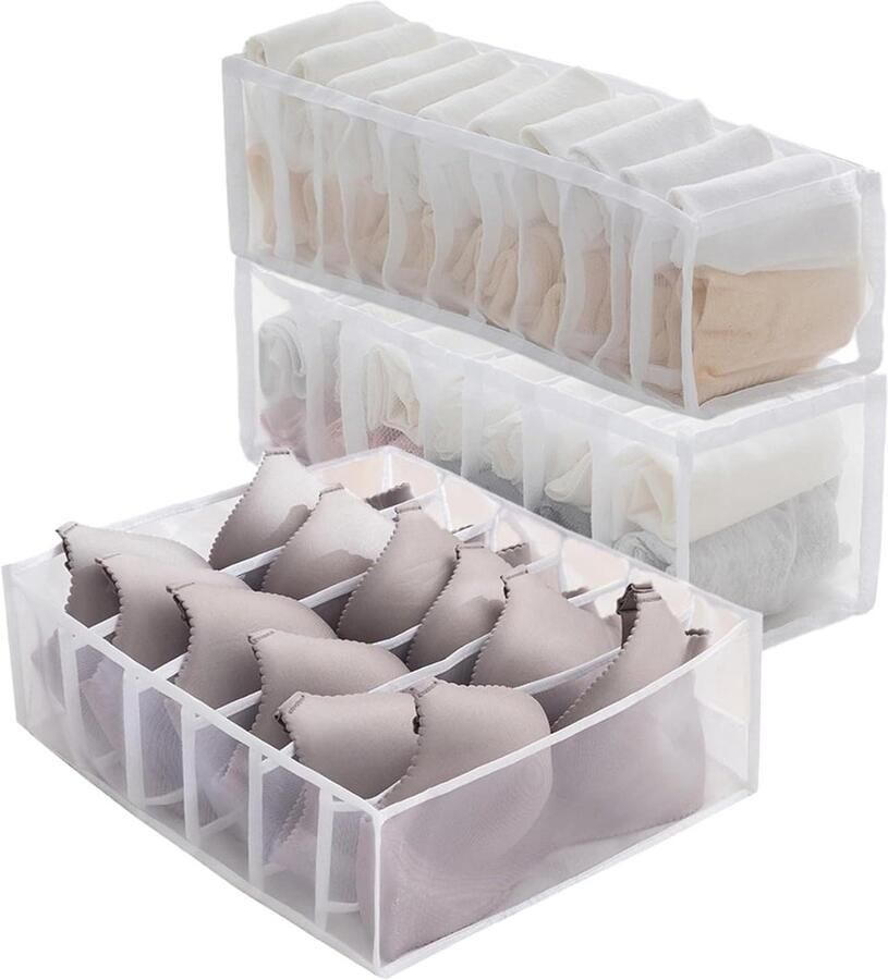 Allecto Plus Opbergbox voor ondergoed Ladeorganizer voor sokken en ondergoed Set van 3 stuks