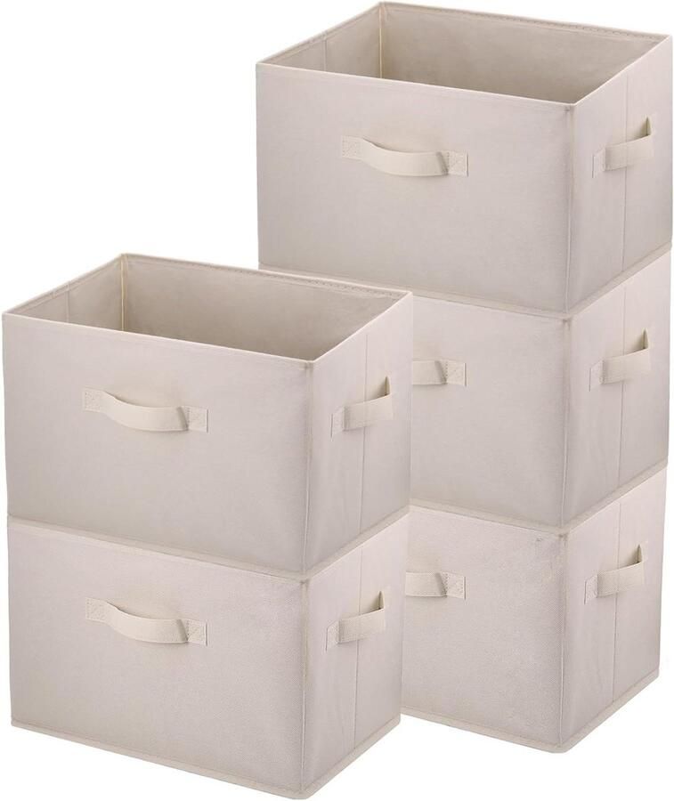 Allecto Plus Set van 4 beige opvouwbare stoffen opbergdozen voor thuisorganisatie