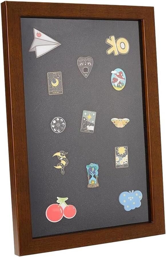 Premium Pin Display Case Houten Fotolijst Kast voor Medailles en Badges met 23x33cm Afmetingen Vitrine voor Broche Collectie en Militaire Medailles